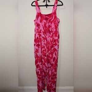 Joe Browns Beach Blossom Jumpsuit Pink + Red Floral Wide Leg Women's Size 18/20